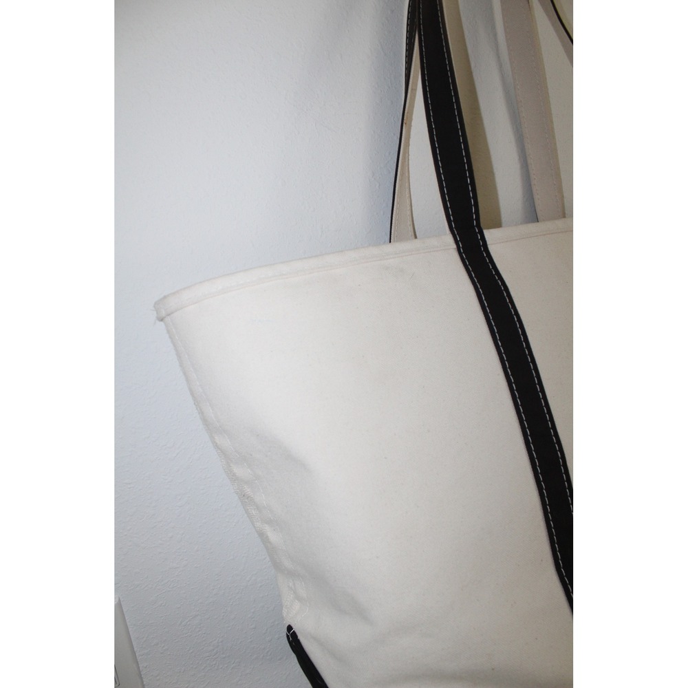 LL Bean Boat and Tote XL Long Canvas Bag Black Cream Chef Embroidery Made in USA - Picture 7 of 14